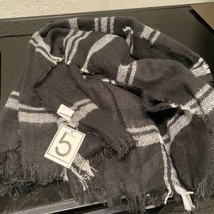 Black Scarf with White Stripes Big Scarf With Fringe Brand Style 5 NEW